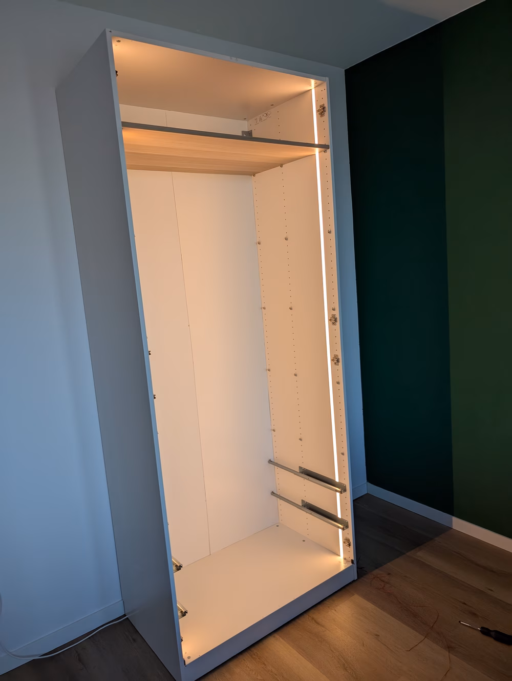 Partially assembled wardrobe